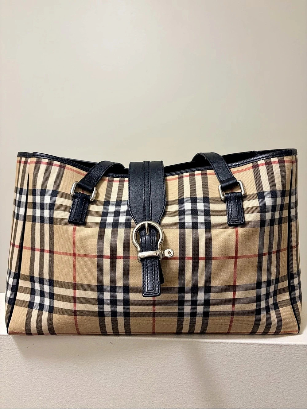 Burberry Blue Label Nova Check Canvas Tote Bag Beige & Black